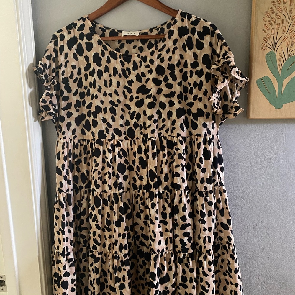 EUC Everly Leopard Print Ruffle Sleeve Baby Doll Dress